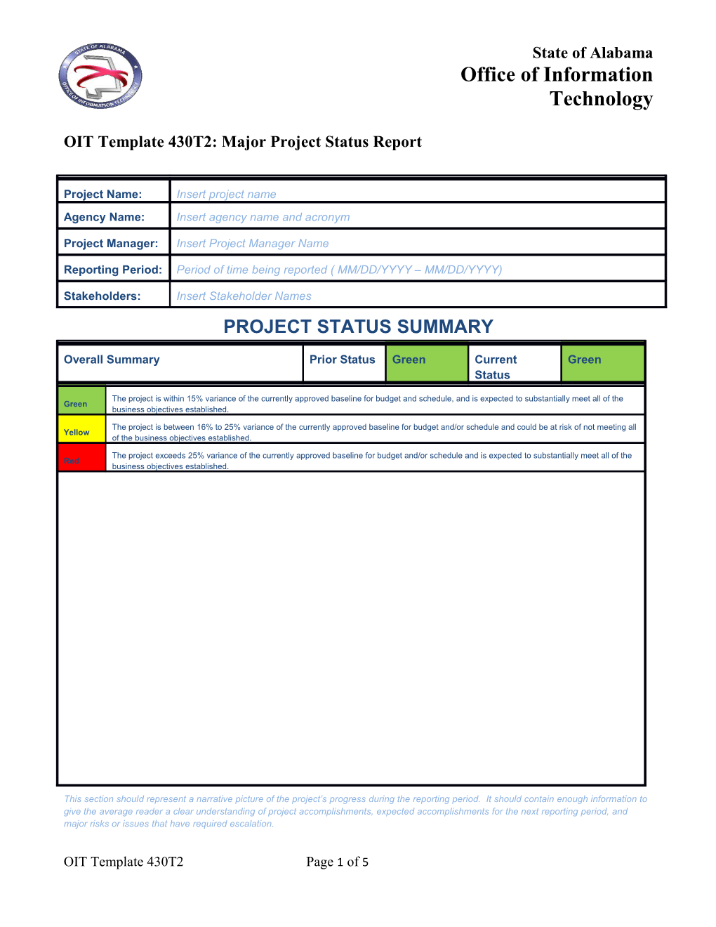 OIT Template 430T2 - Major Project Status Report