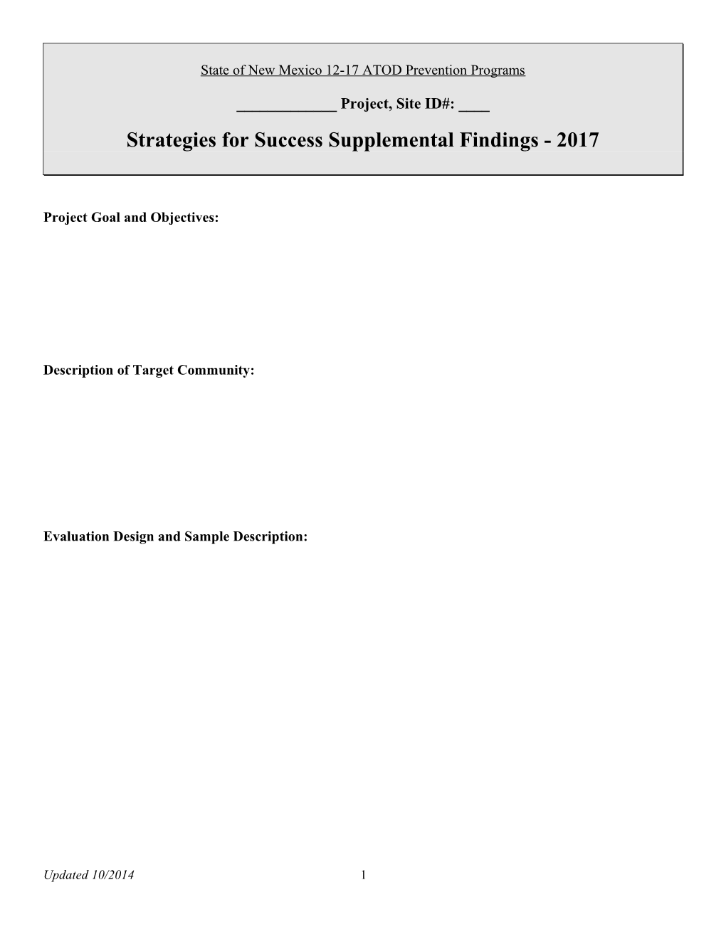Strategies for Success Supplemental Findings - 2017