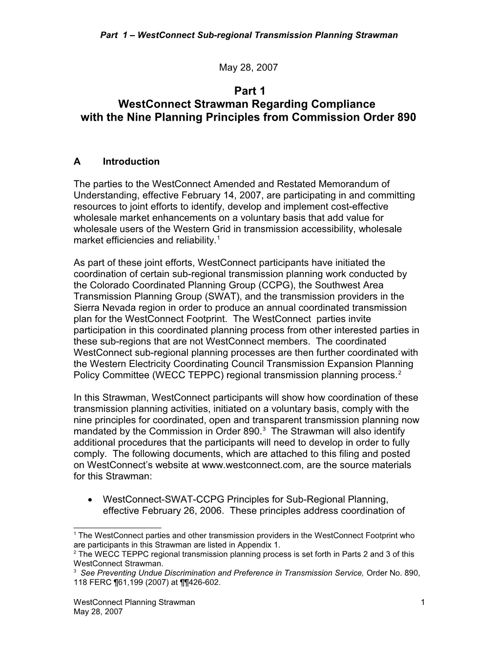 Part 1 Westconnect Sub-Regional Transmission Planning Strawman