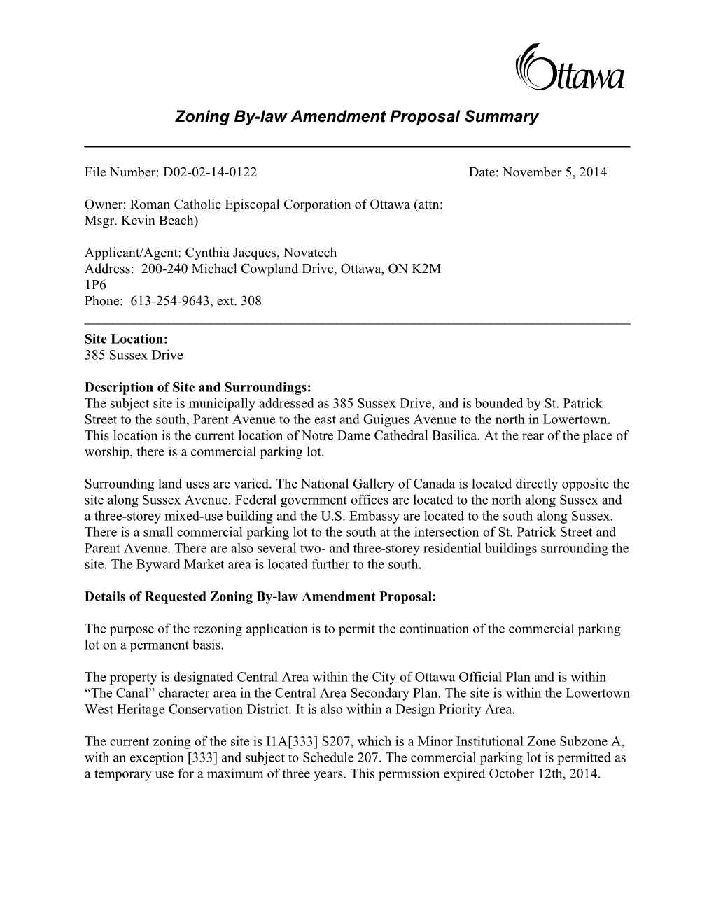 Zoning By-Law Amendment Proposal Summary s1