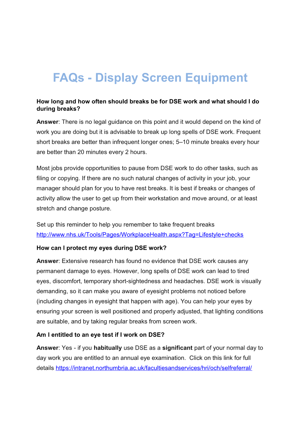 Faqs - Display Screen Equipment