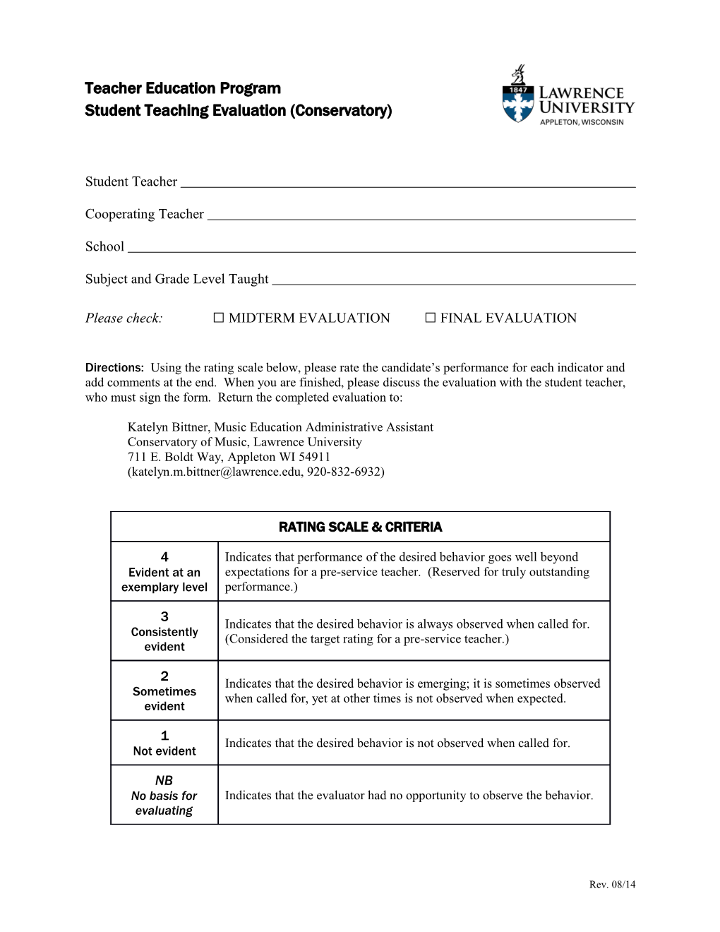 Student Teaching Evaluation (Conservatory)