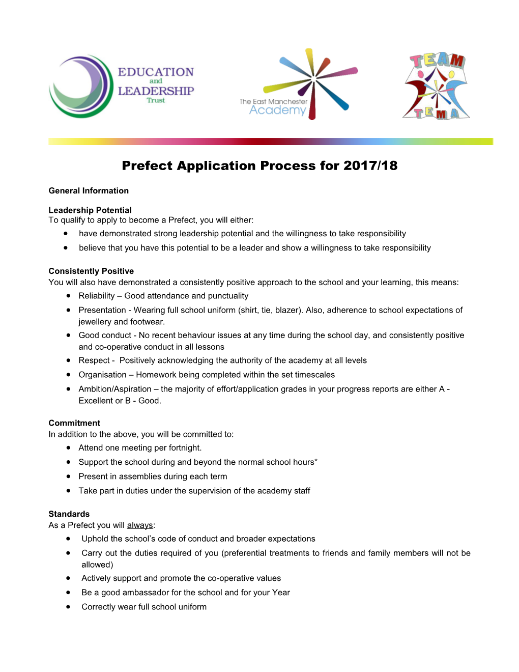 Prefect Application Process For2017/18