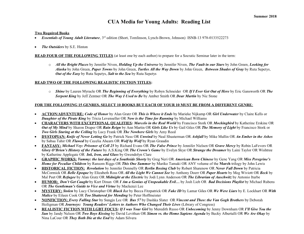 CUA Media for Young Adults: Reading List