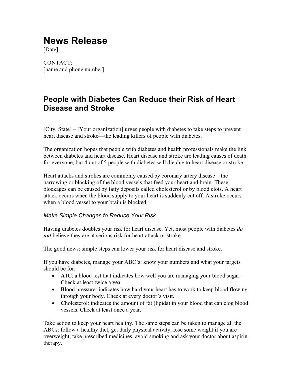 People with Diabetes Can Reduce Their Risk of Heart Disease and Stroke