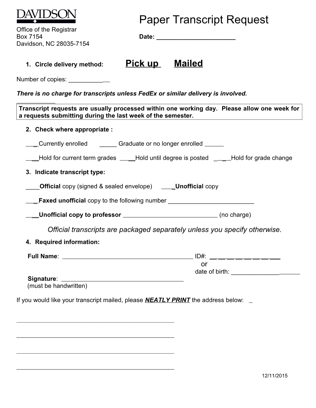 Transcript Request Form s3