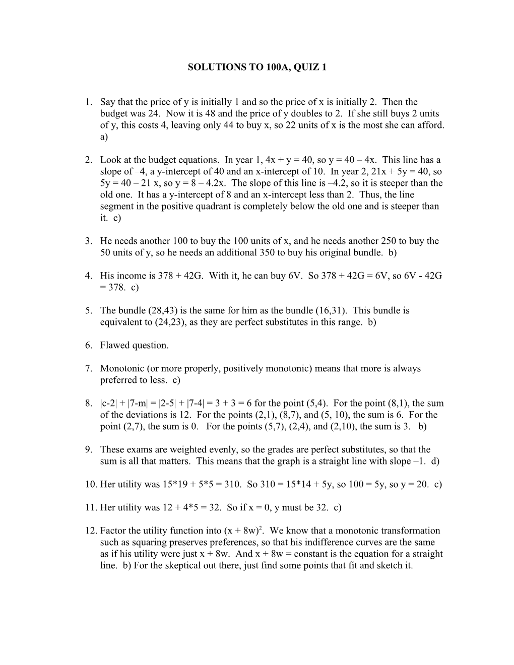 Solutions to 100A, Quiz 3