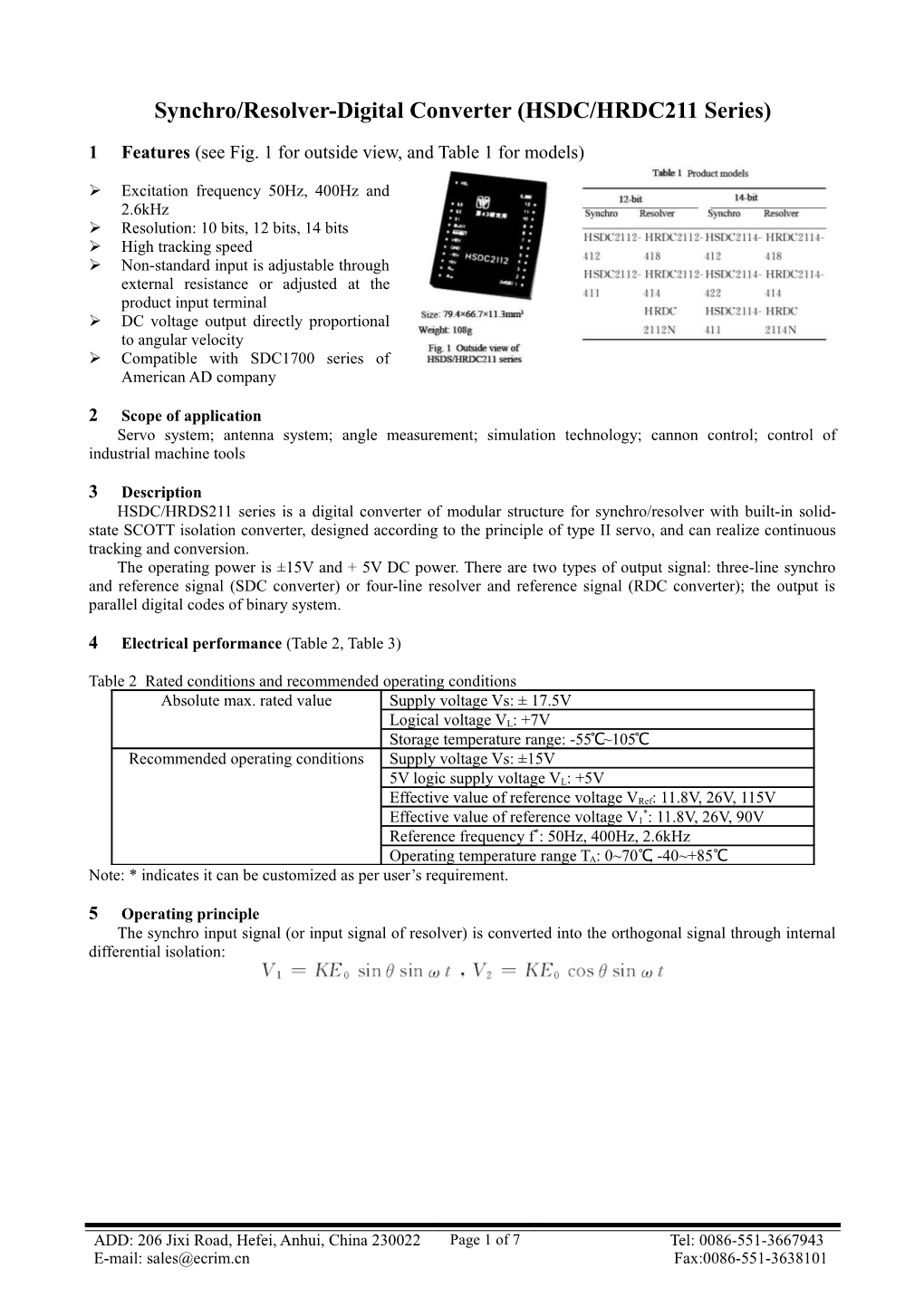 Synchro/Resolver-Digital Converter (HSDC/HRDC211 Series)