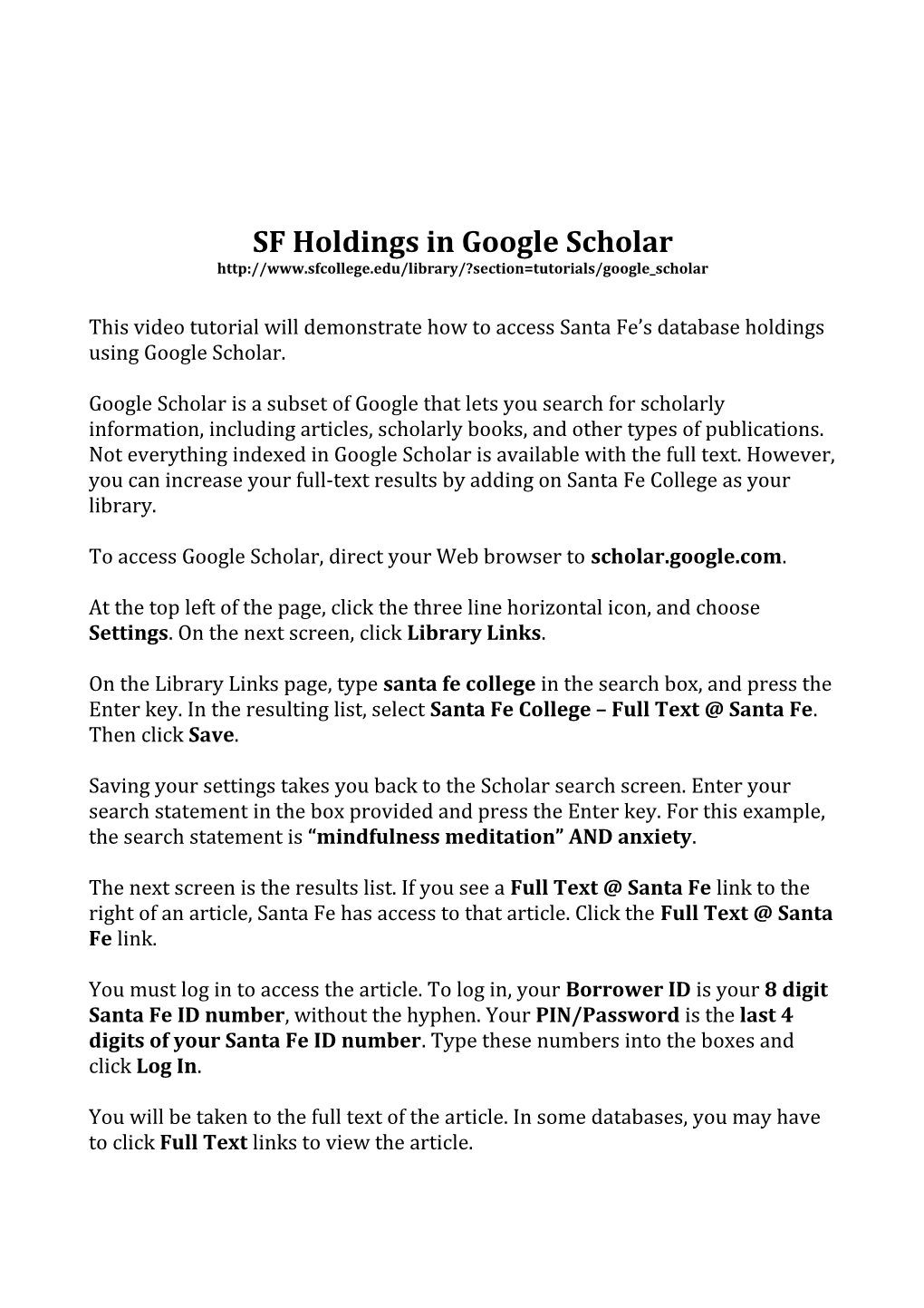 Video Tutorials: SF Holdings in Google Scholar