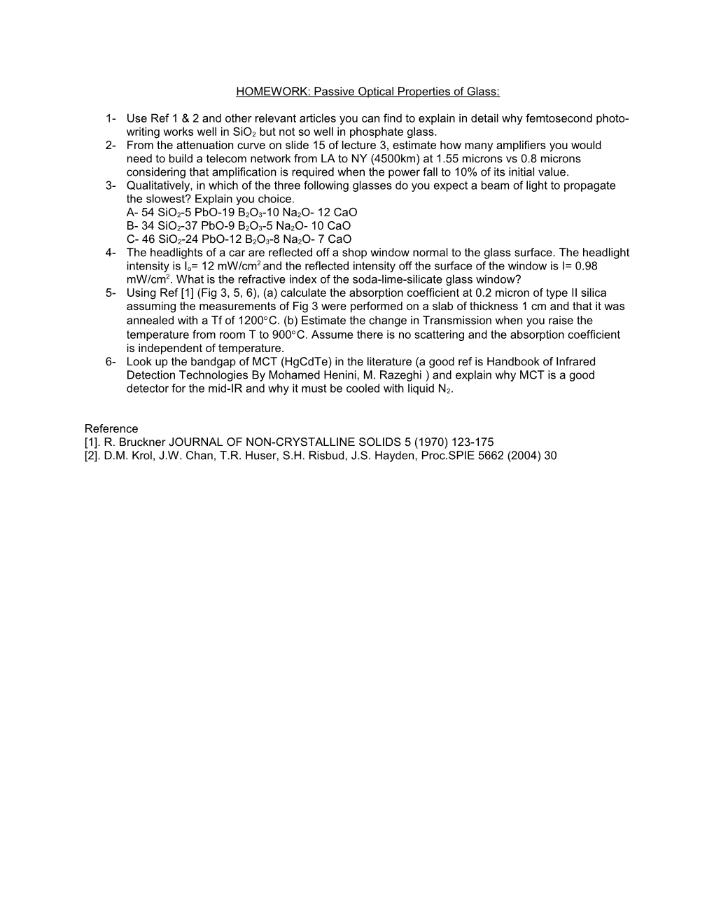 HOMEWORK: Passive Optical Properties of Glass