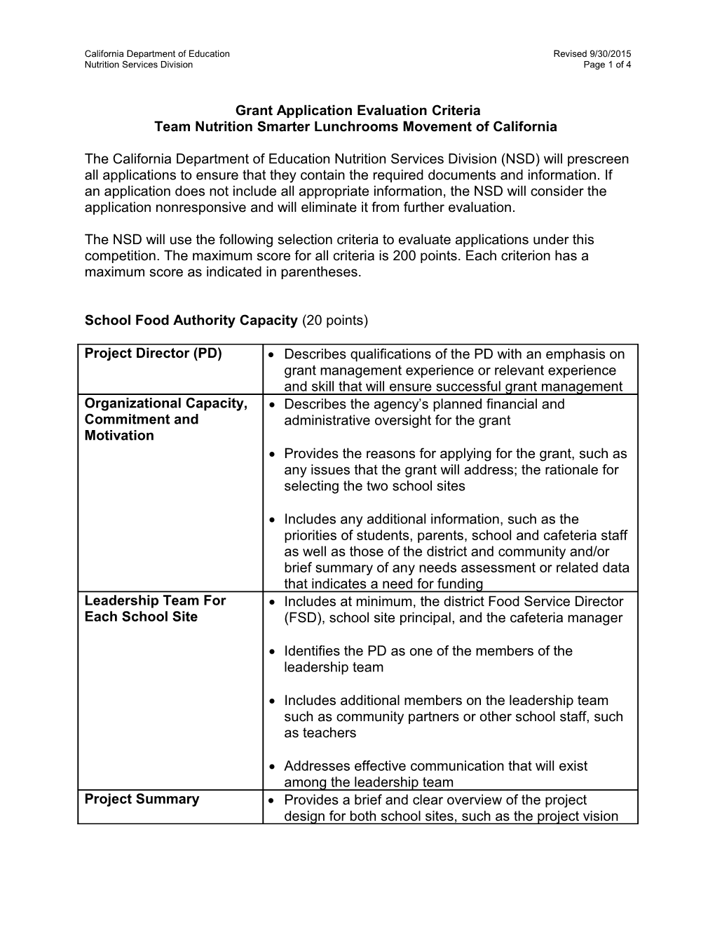 RFA-15: TNSLM Criteria (CA Dept of Education)