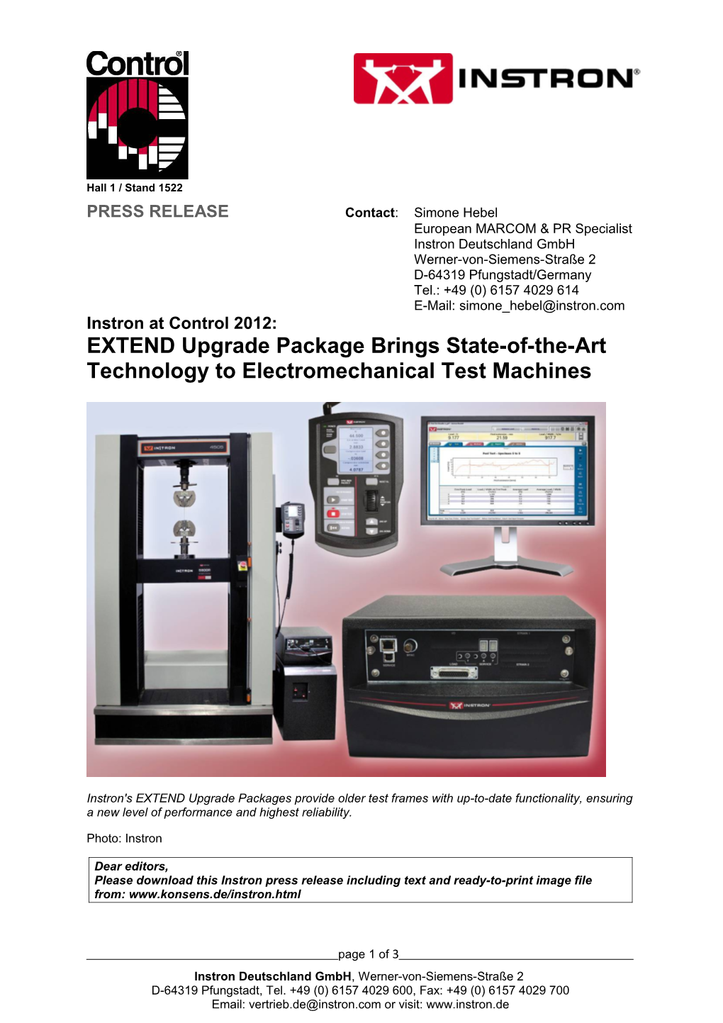 EXTEND Upgrade Package Brings State-Of-The-Art Technology to Electromechanical Test Machines