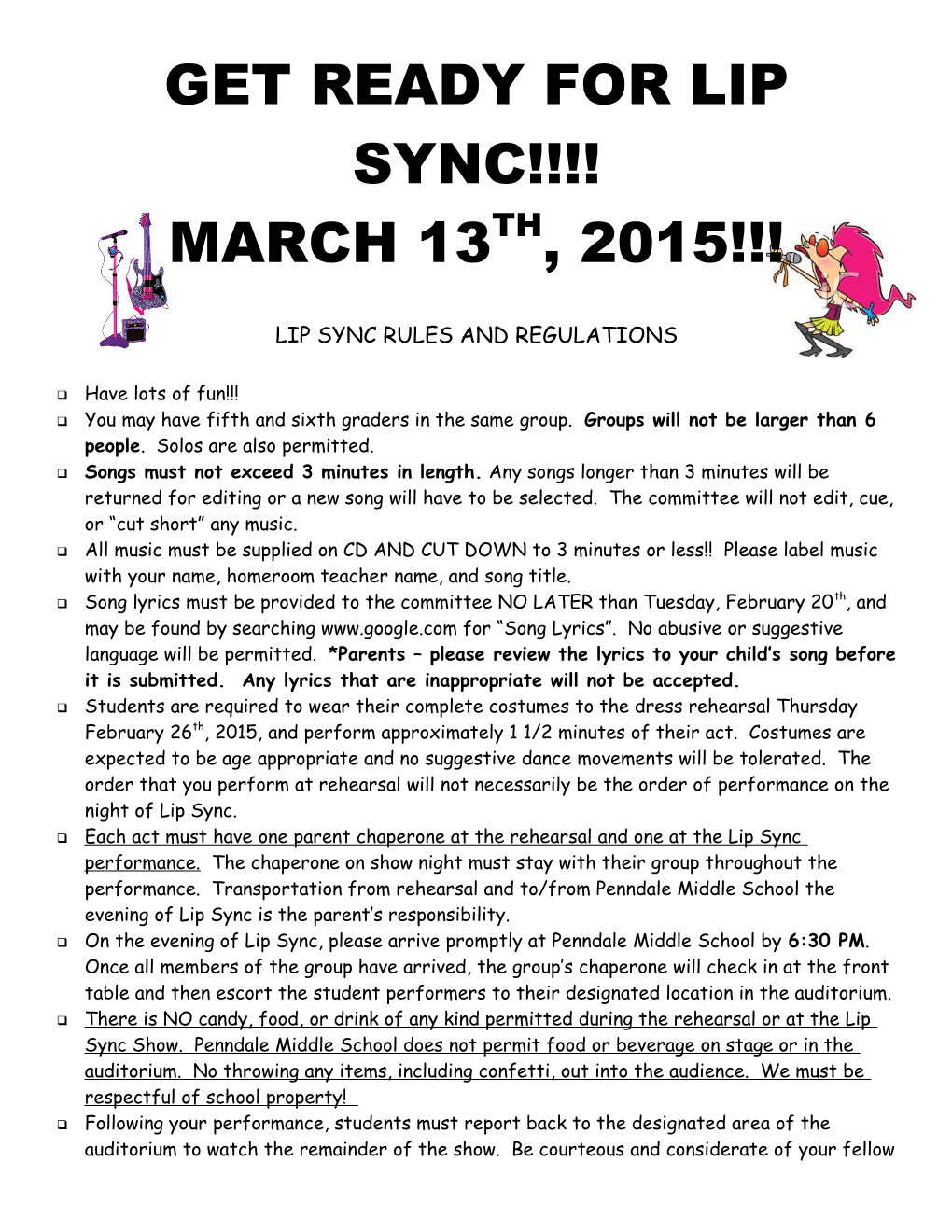 Lip Synch Rules and Regulations