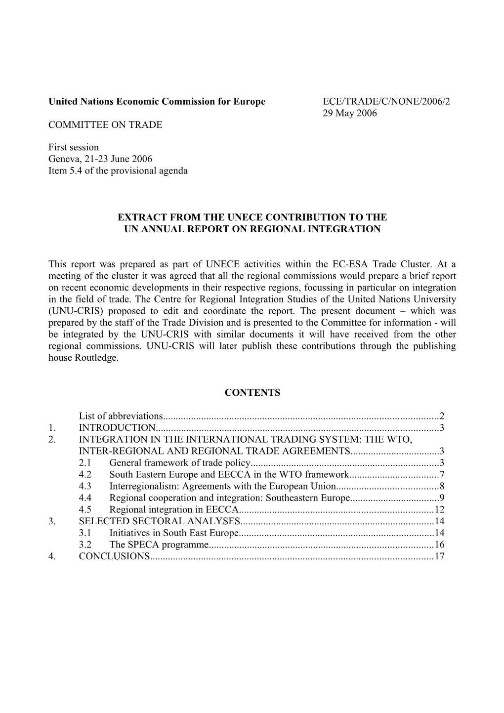 United Nations Economic Commission for Europe ECE/TRADE/C/NONE/2006/2