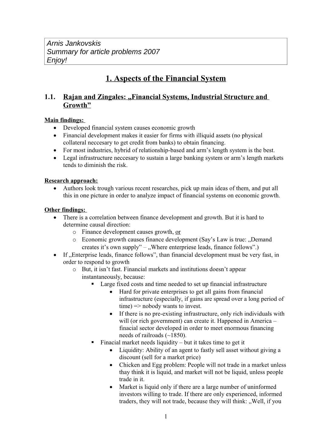 1. Aspects of the Financial System