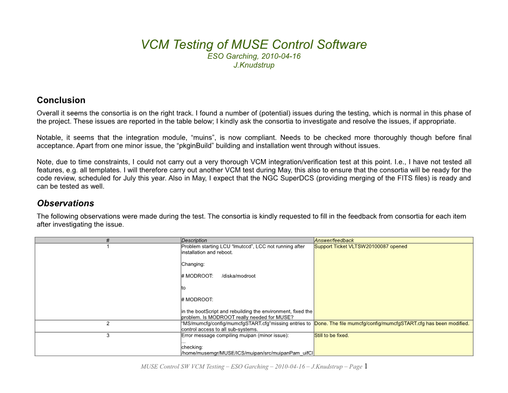 VCM Testing of MUSE Control Software