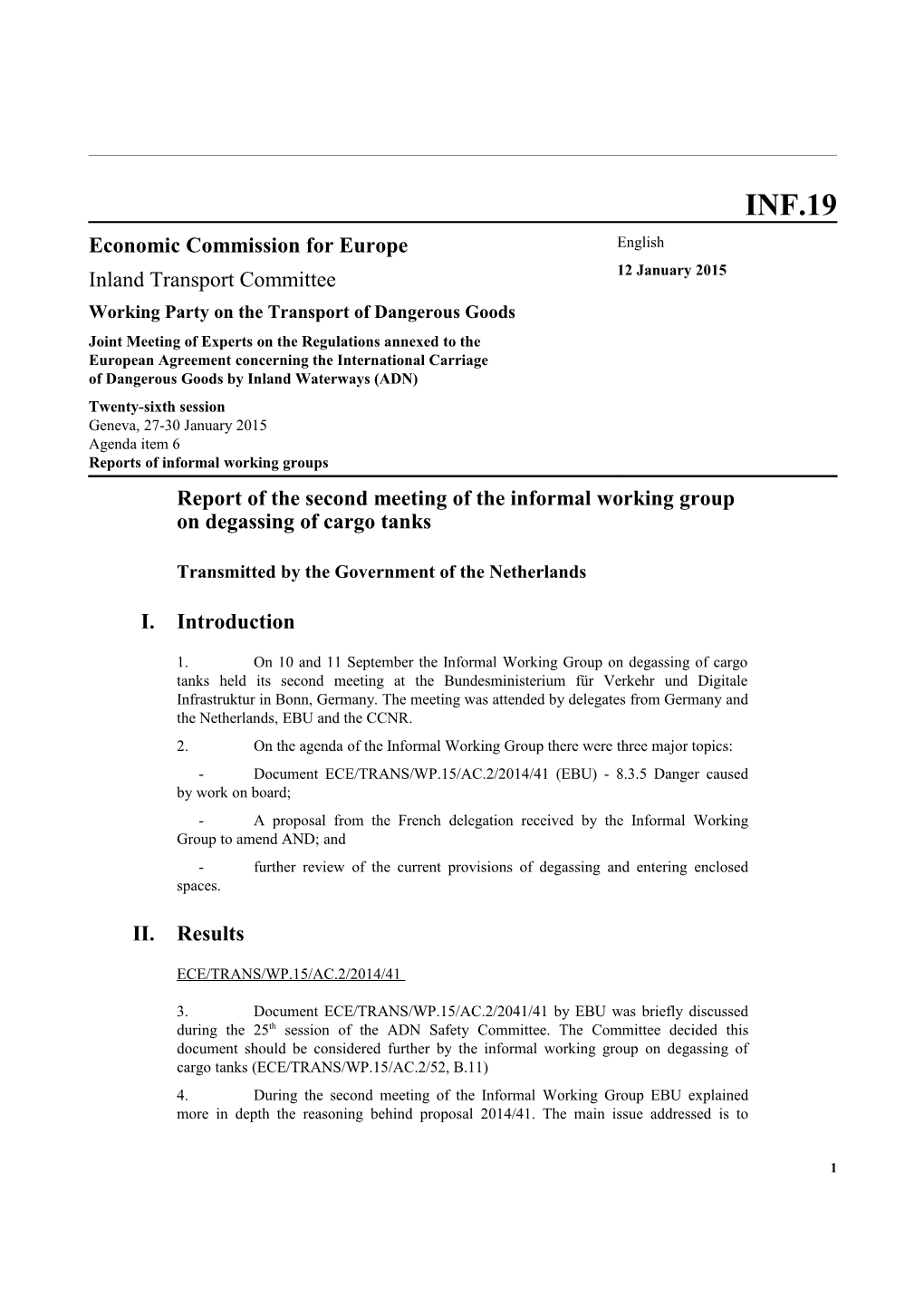 Report of the Second Meeting of the Informal Working Group on Degassing of Cargo Tanks