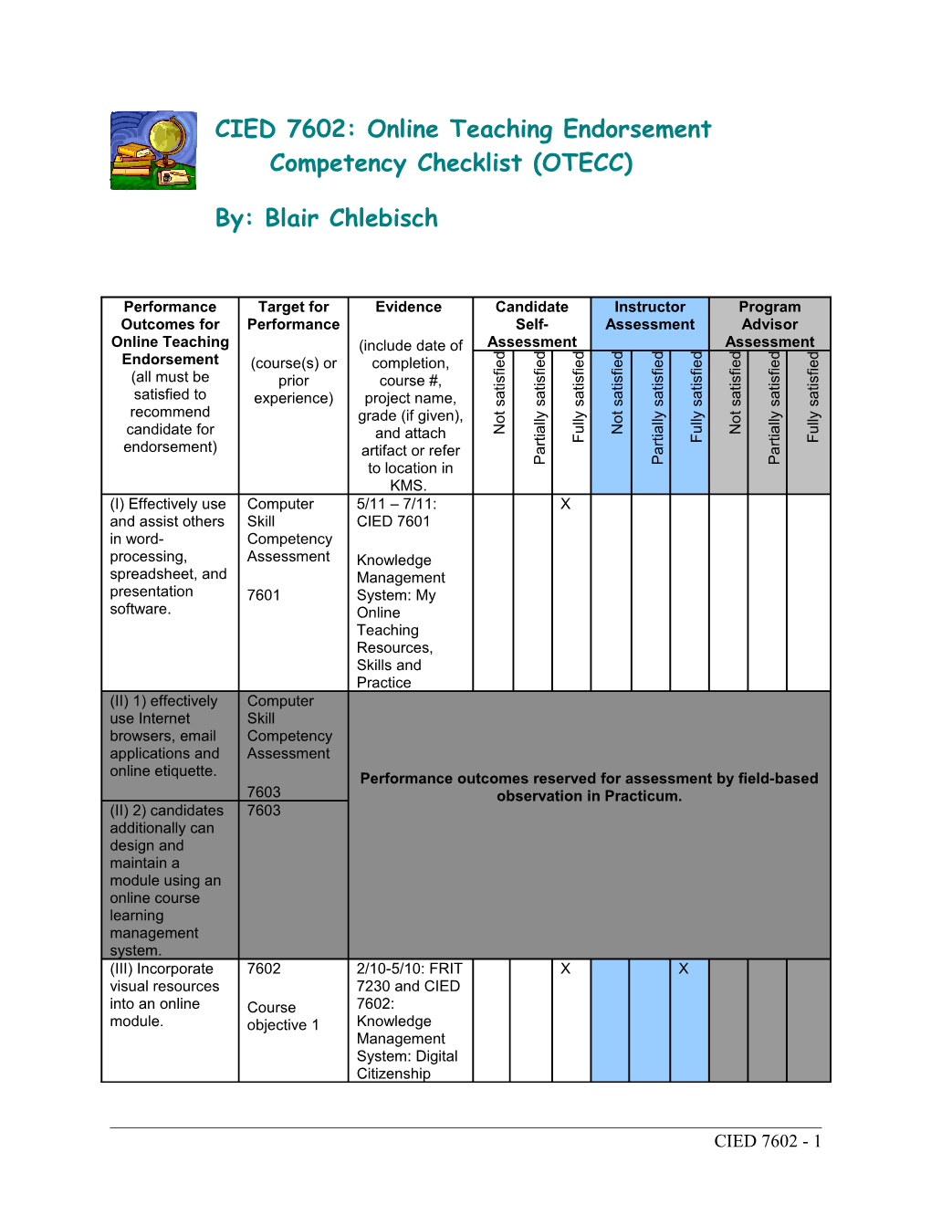 Online Teaching Endorsement Competency Checklist (OTECC)