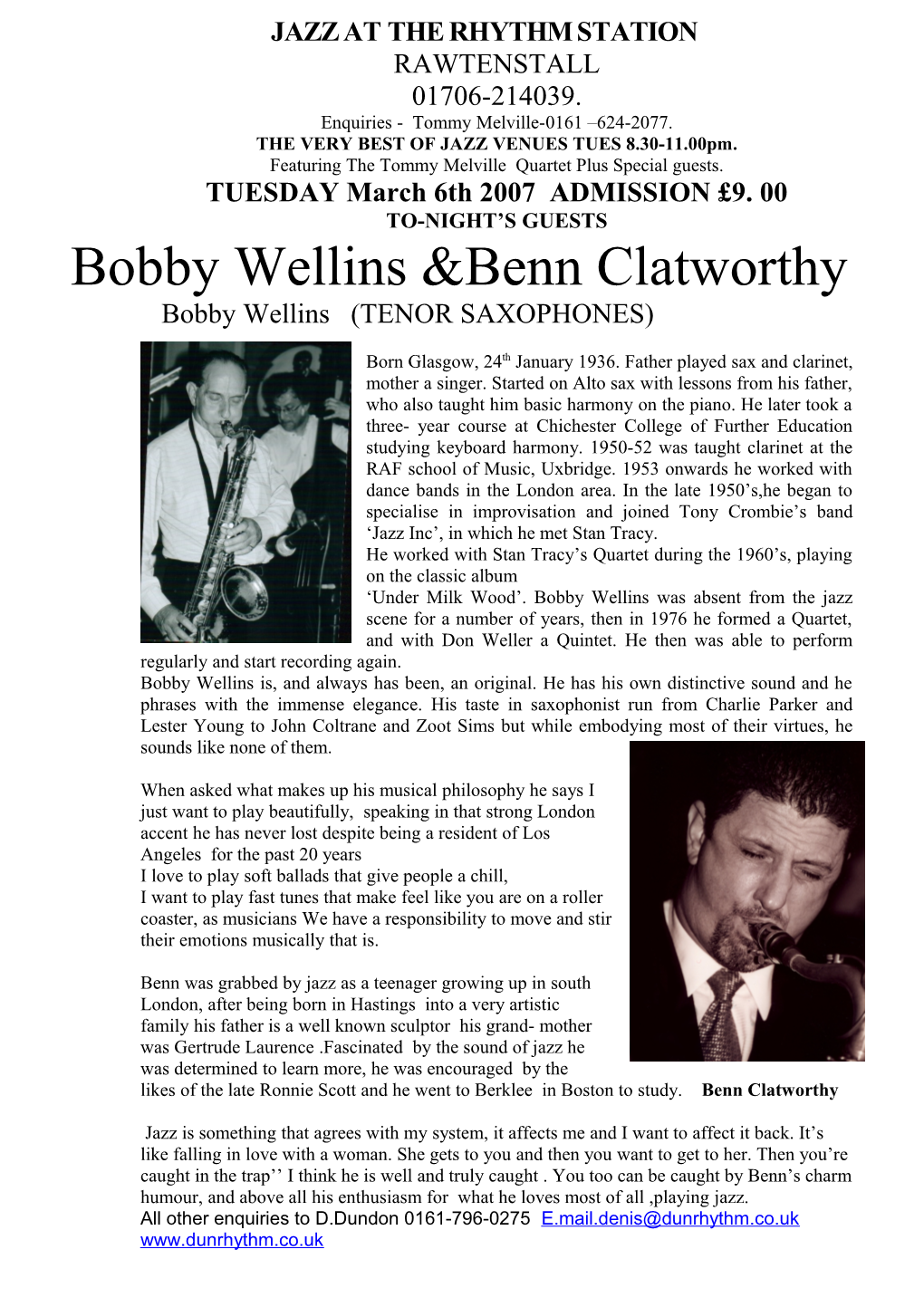 Bobby Wellins (Tenor Sax)