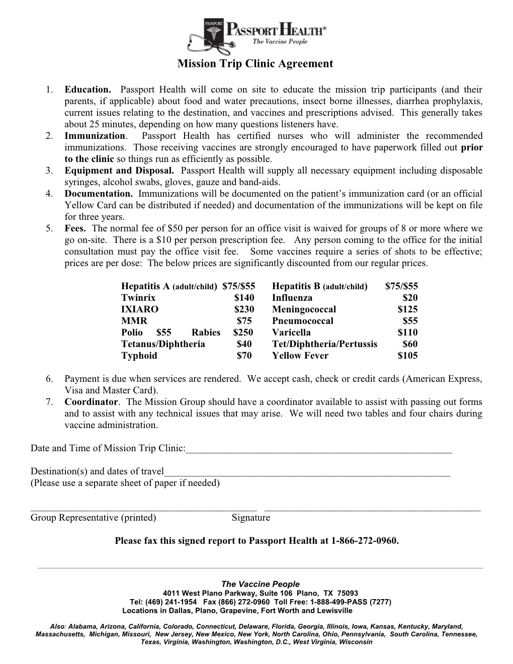 Mission Trip Clinic Agreement