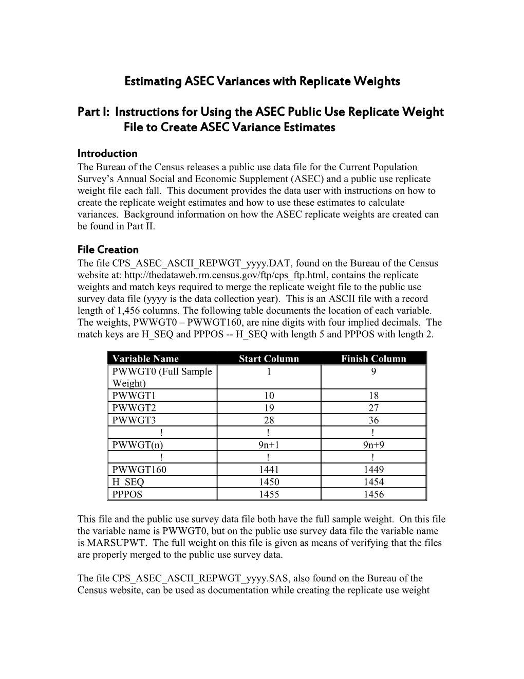 Use of the Public Use Replicate Weight File
