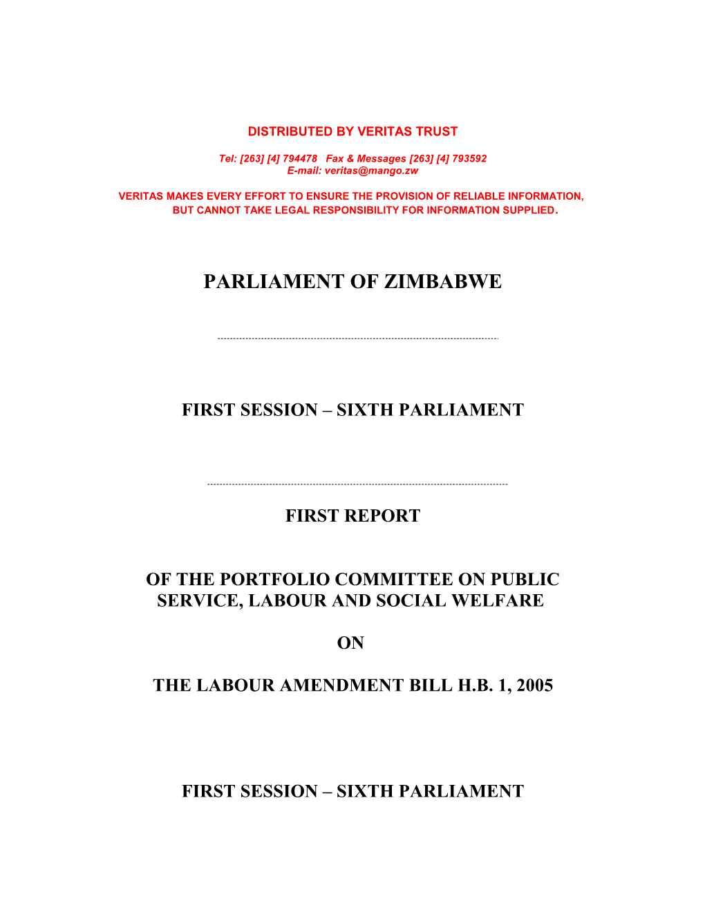 Portfolio Committee Report on Labour Amendment Bill