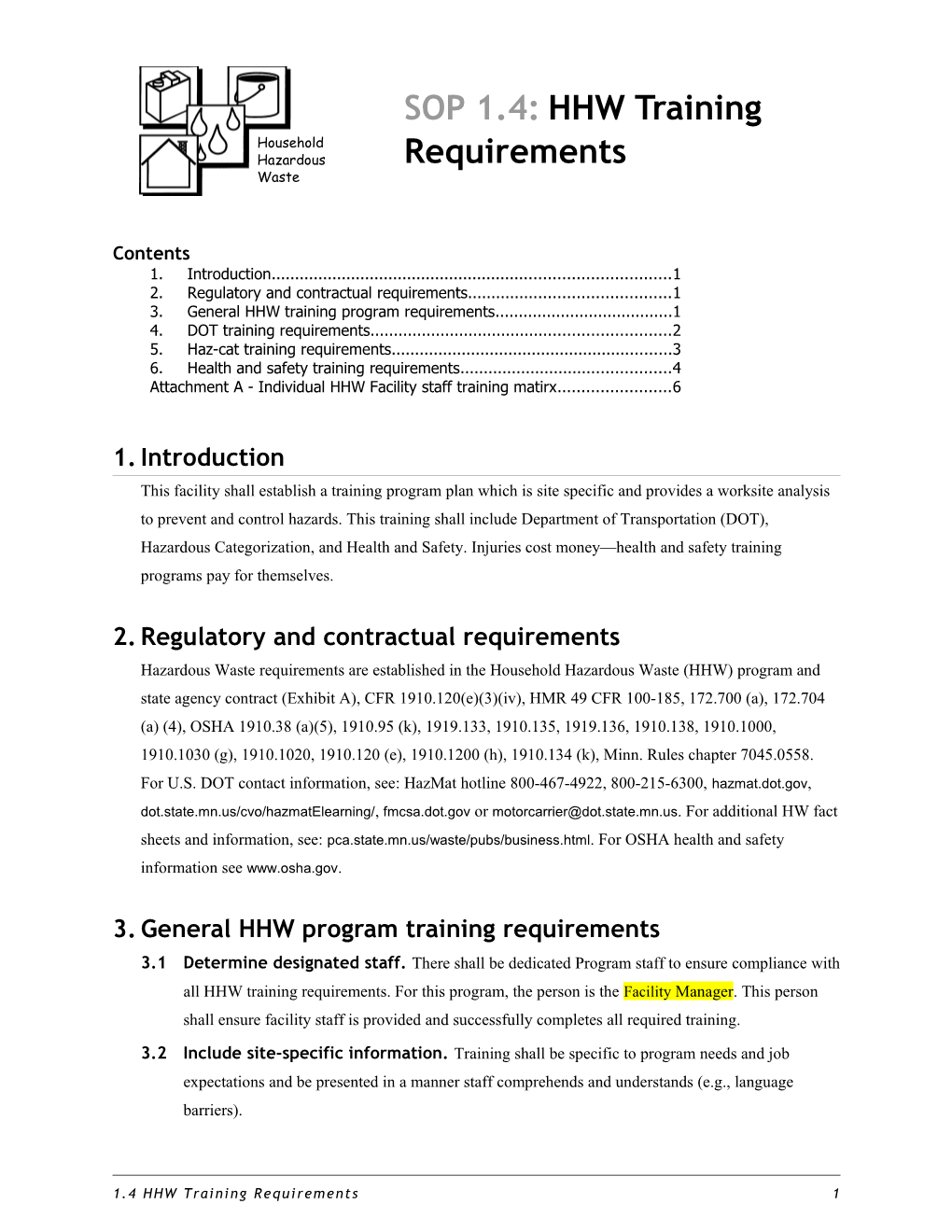 SOP 1.4: HHW Training Requirements