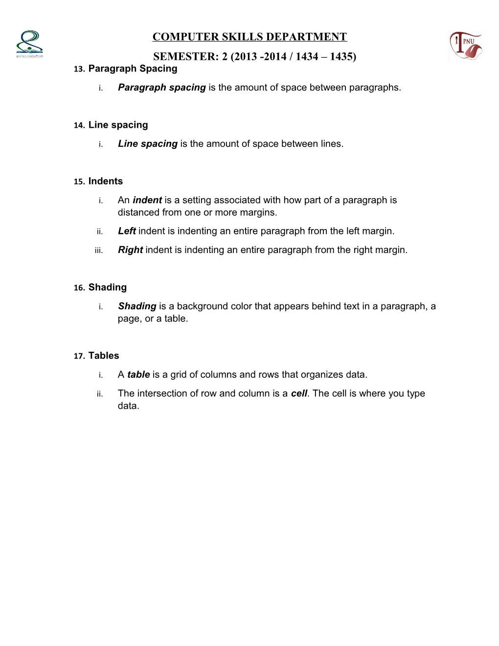 WORD THEORY HANDOUT (Based on SKYDRIVE)