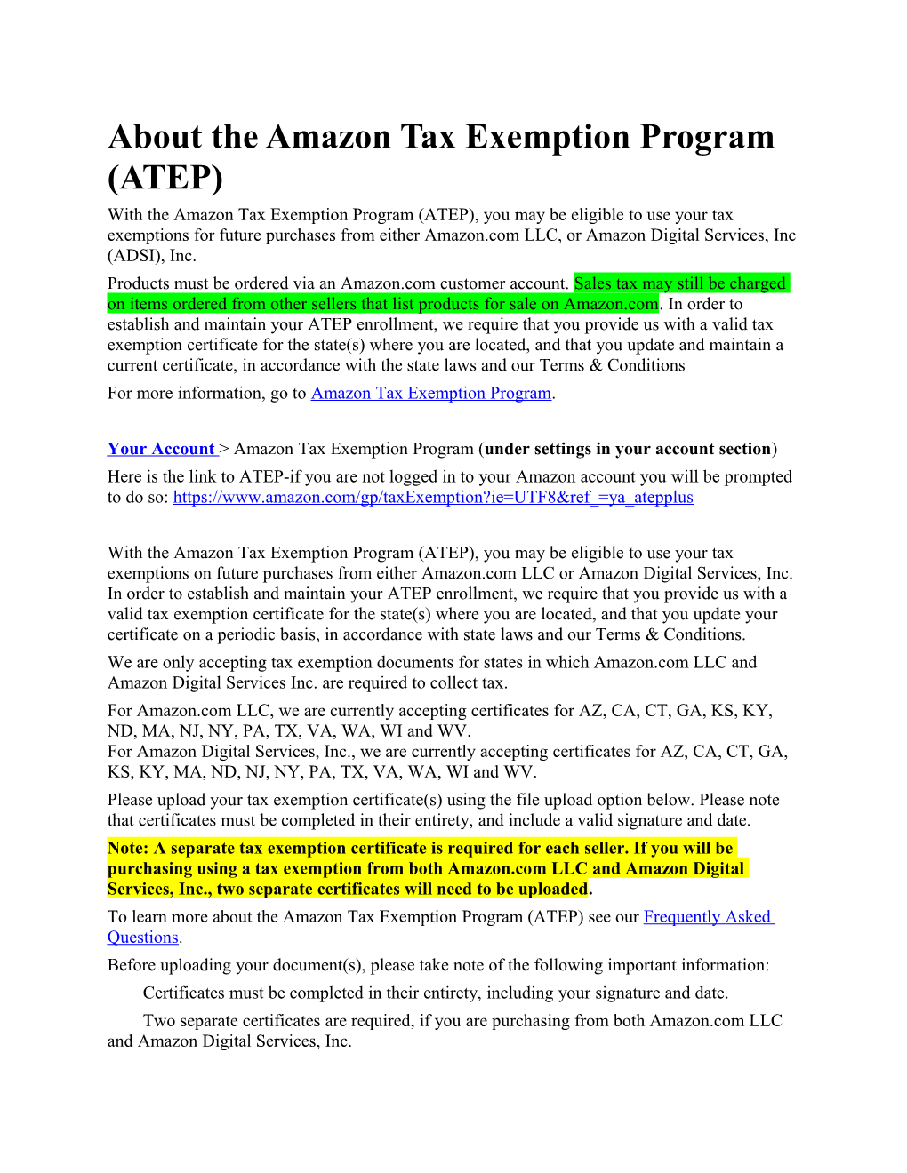 About the Amazon Tax Exemption Program (ATEP)