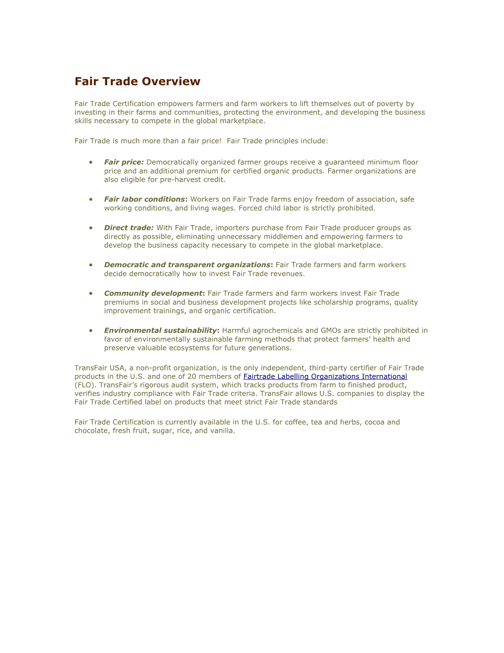 Fair Trade Overview