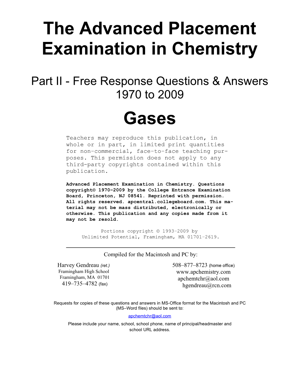 The Advanced Placement Examination in Chemistry s1