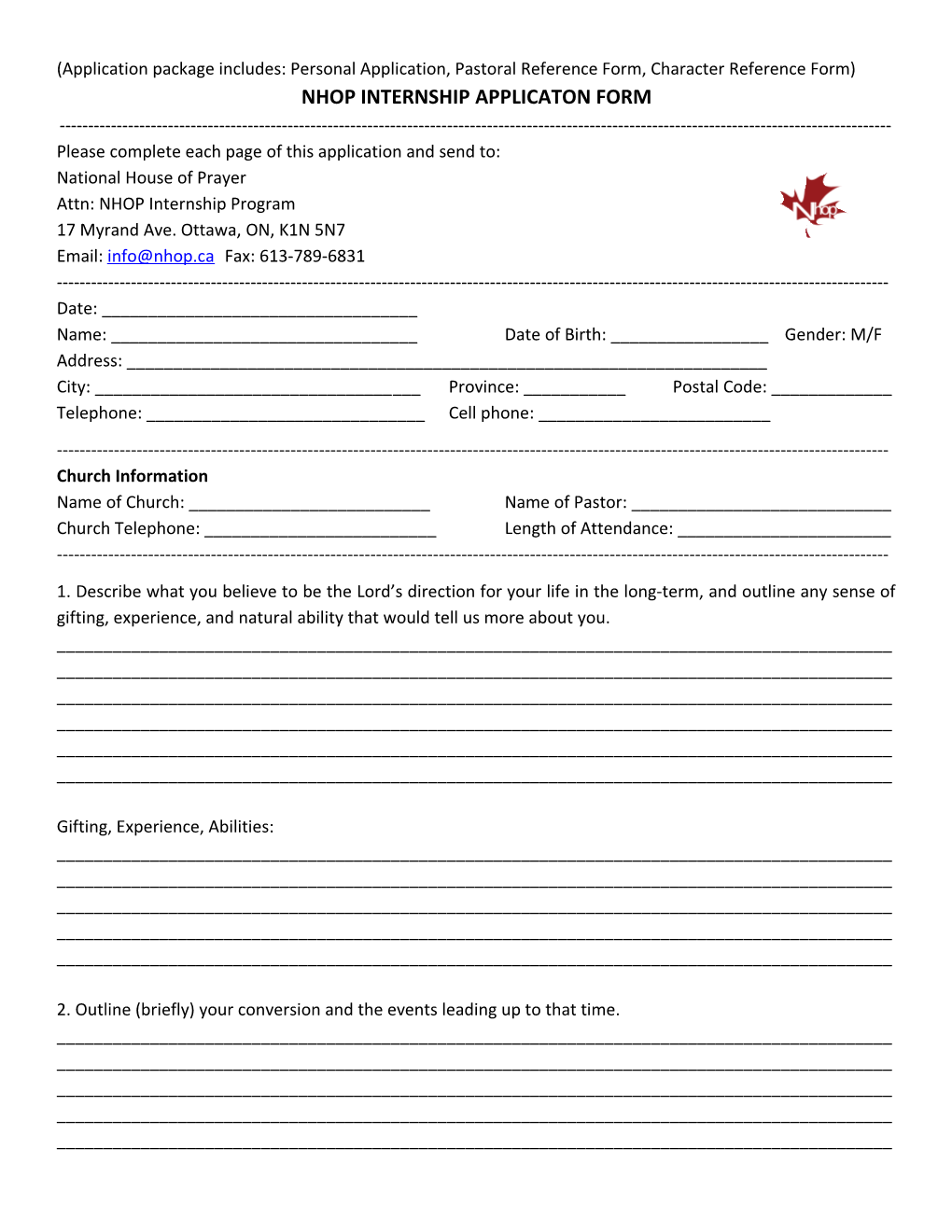 Nhop Internship Applicaton Form