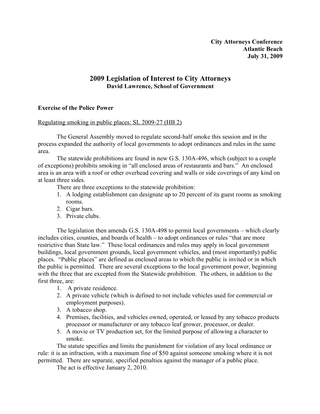 2009 Legislation of Interest to City Attorneys