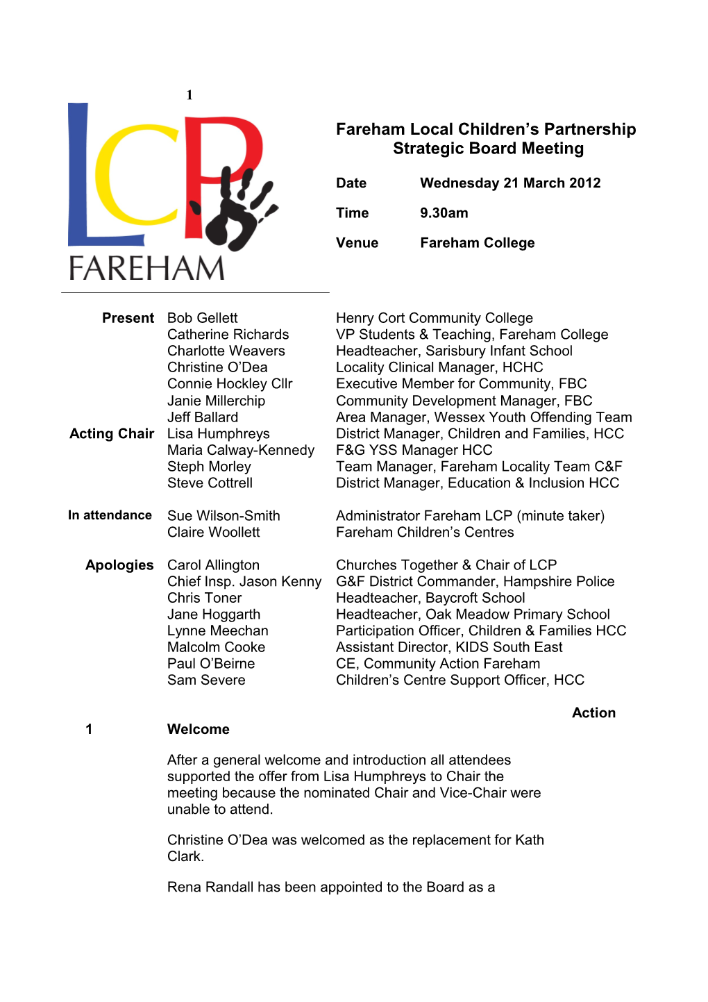 Minutes of LCP Strategic Board Meeting 21.03.12