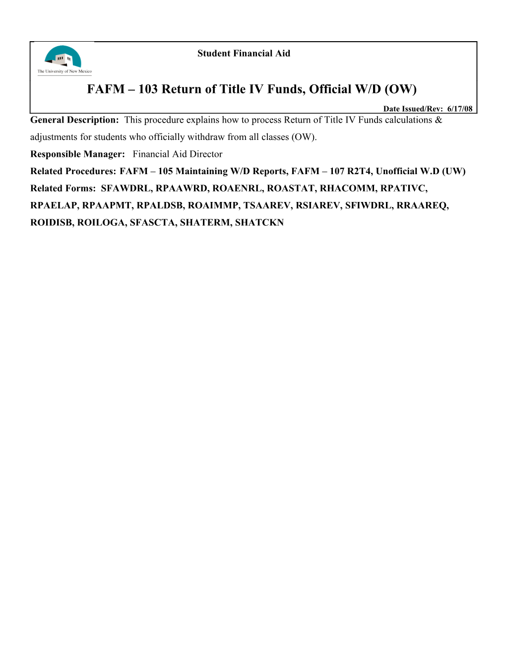 FAFM 103 Return of Title IV Funds Page 2 of 16