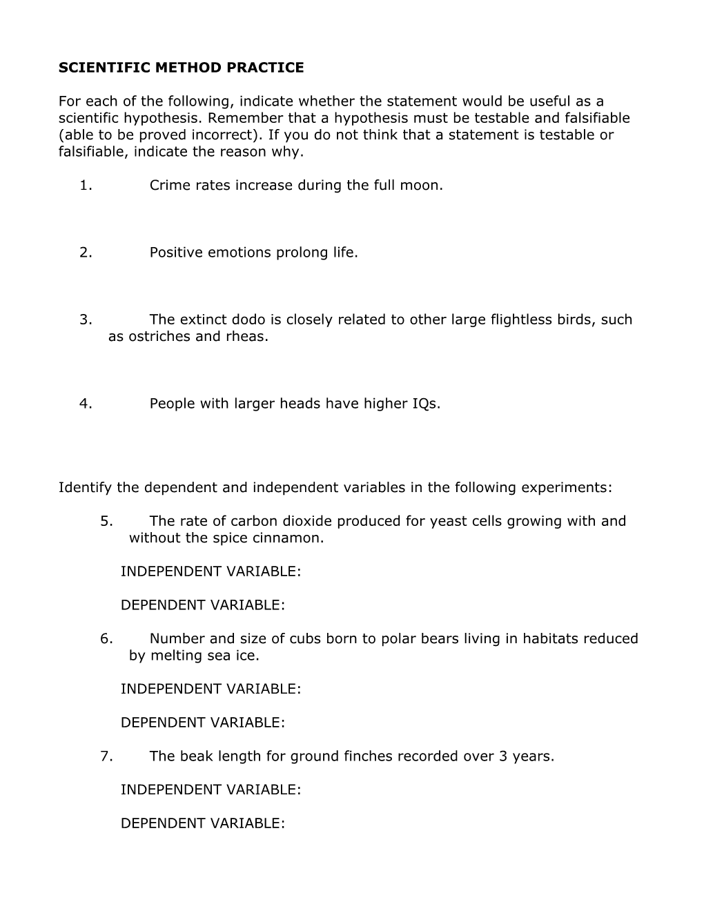 Scientific Method Practice