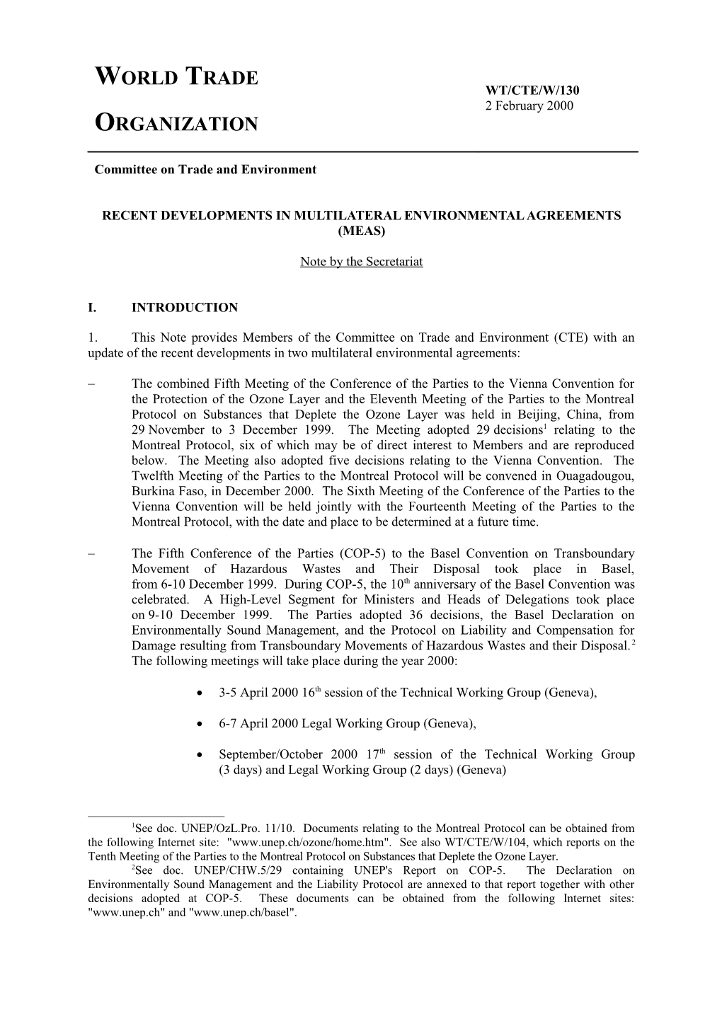 RECENT DEVELOPMENTS in MULTILATERAL ENVIRONMENTAL Agreements (MEAS)