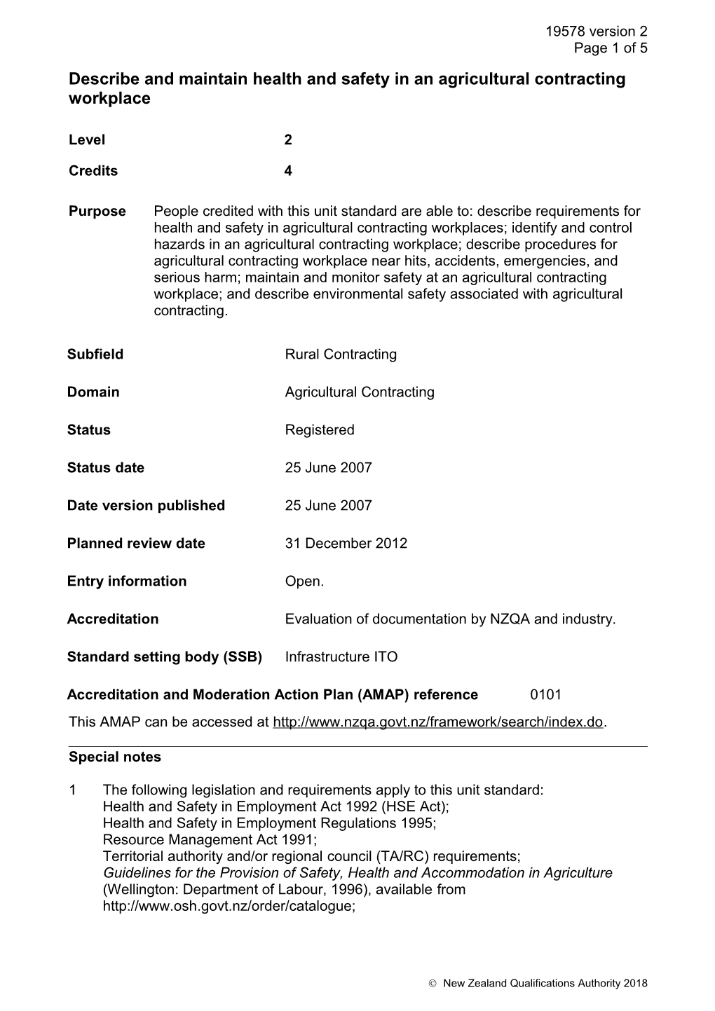 19578 Describe and Maintain Health and Safety in an Agricultural Contracting Workplace