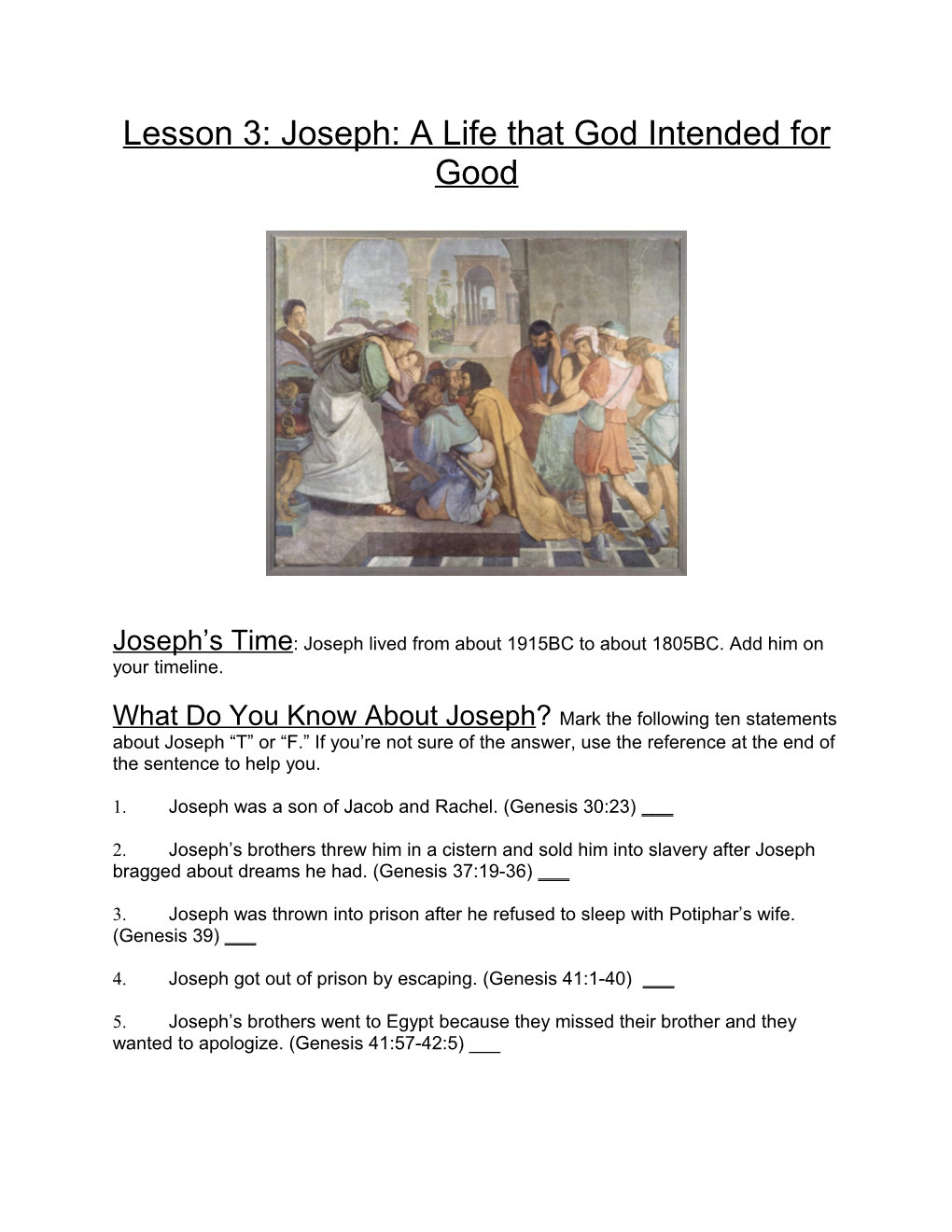 Lesson 3: Joseph: a Life That God Intended for Good