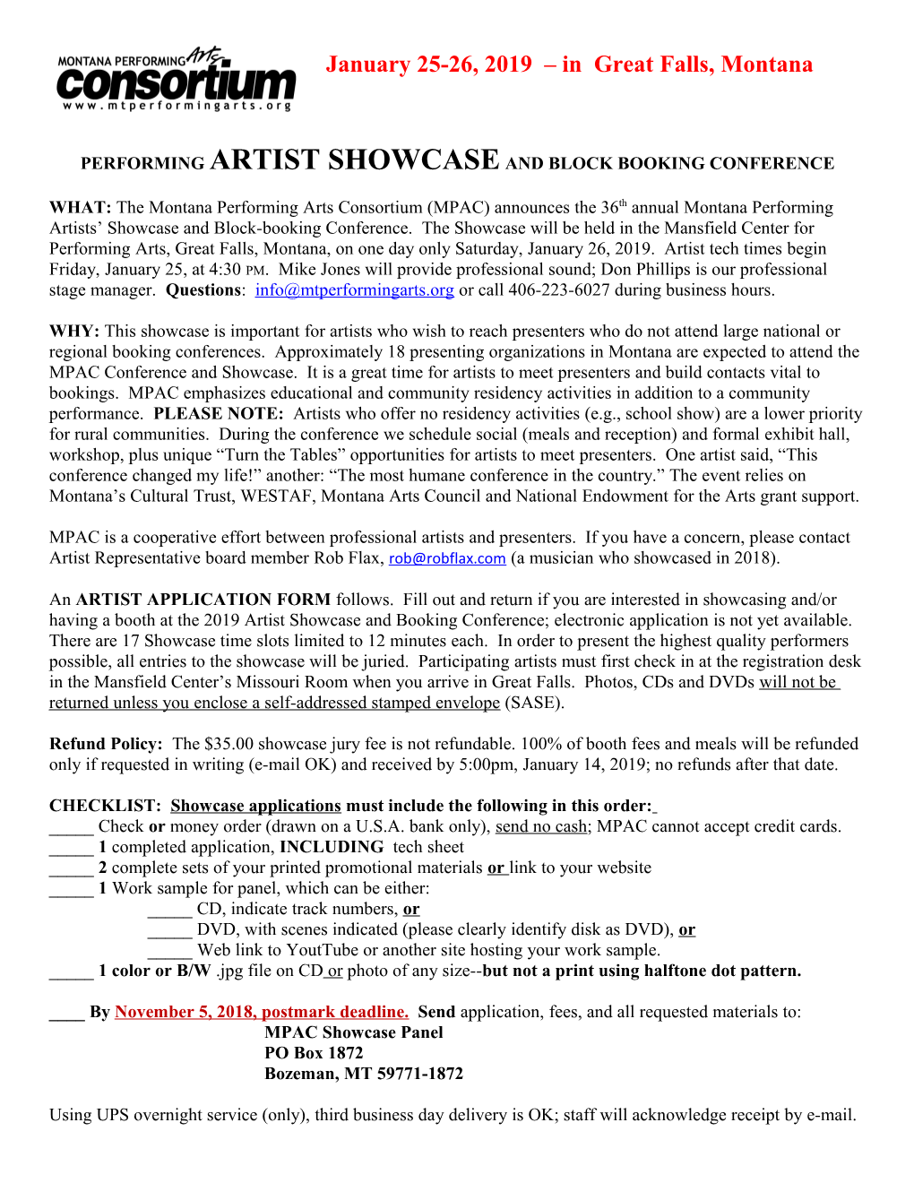 Performing Artists Showcase Application Guidelines