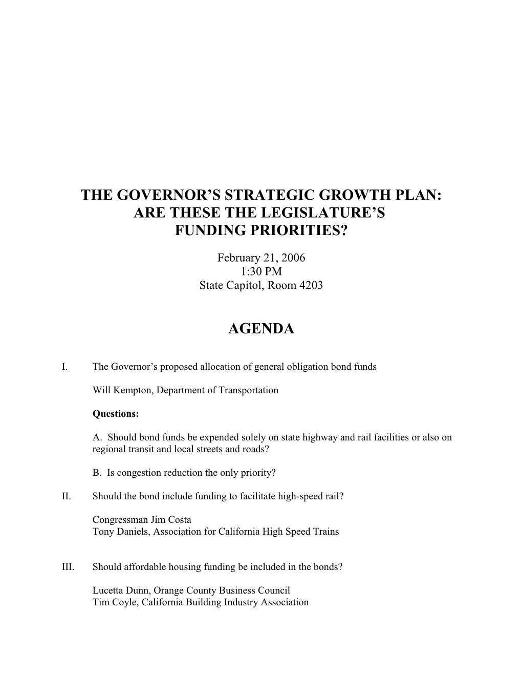 The Governor S Strategic Growth Plan
