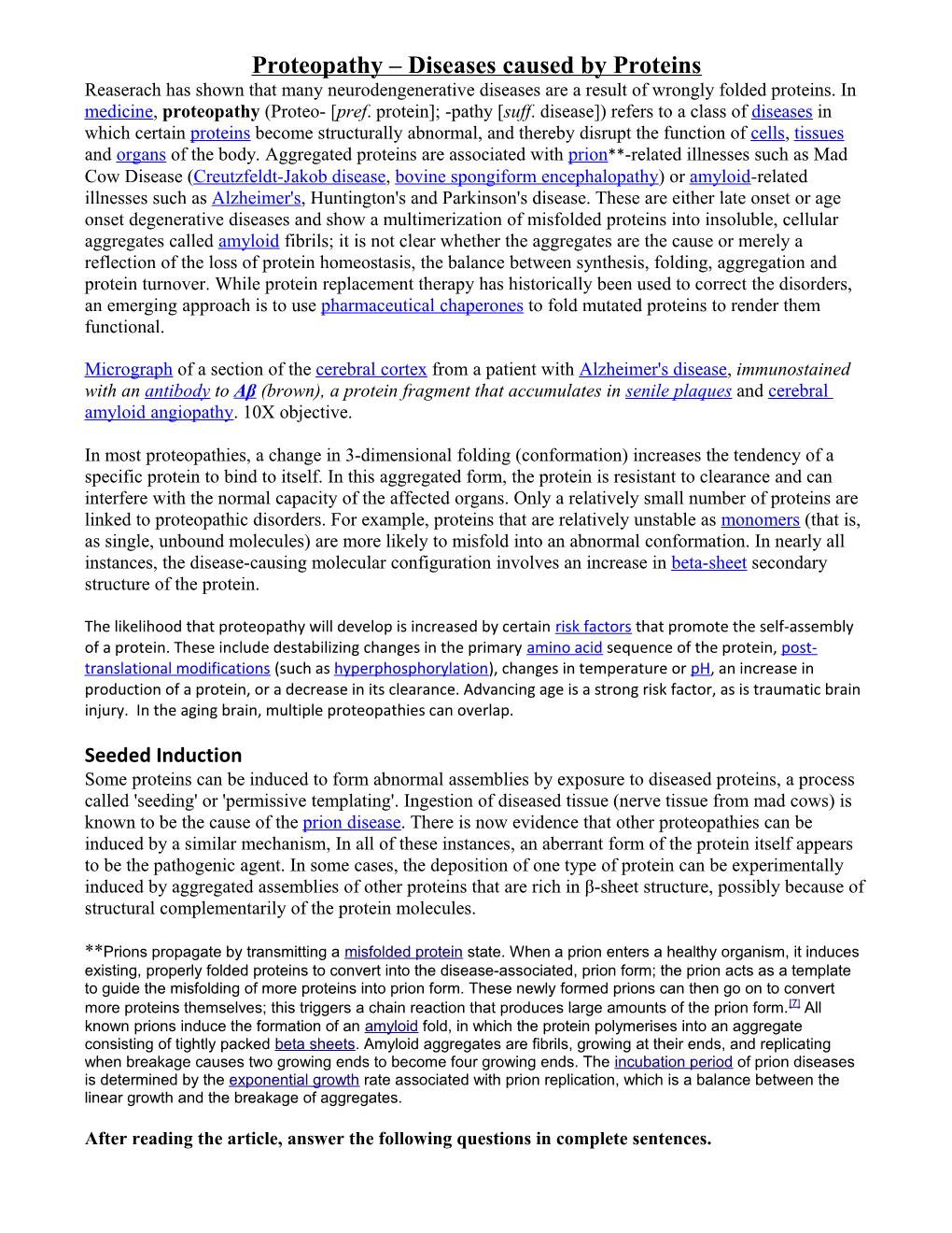 Proteopathy Diseases Caused by Proteins