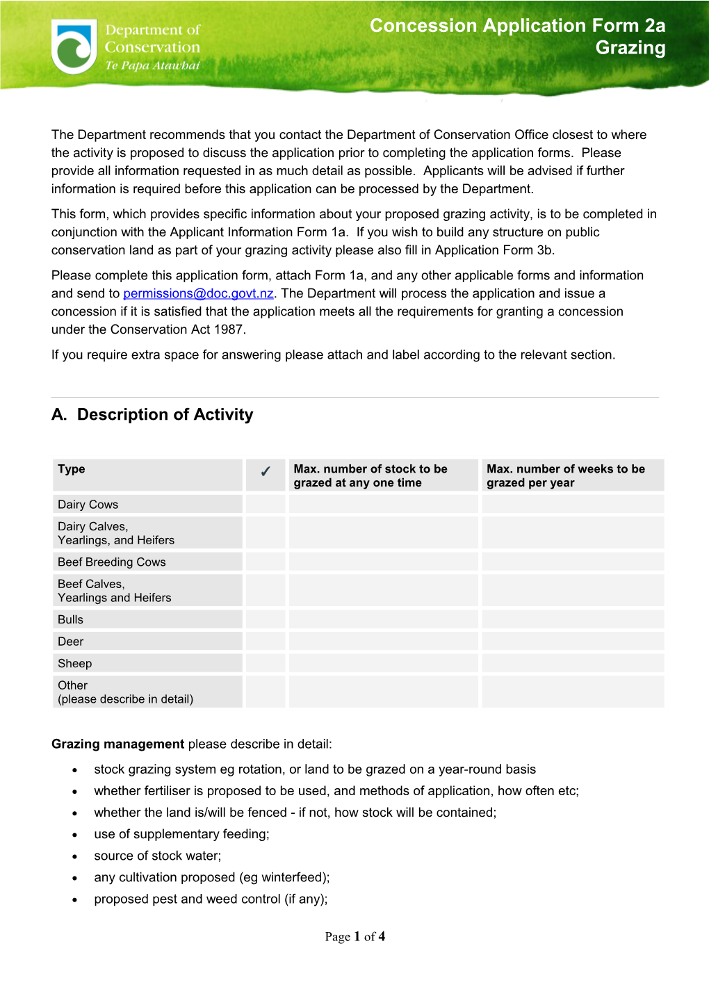 Concession Application 2A Grazing