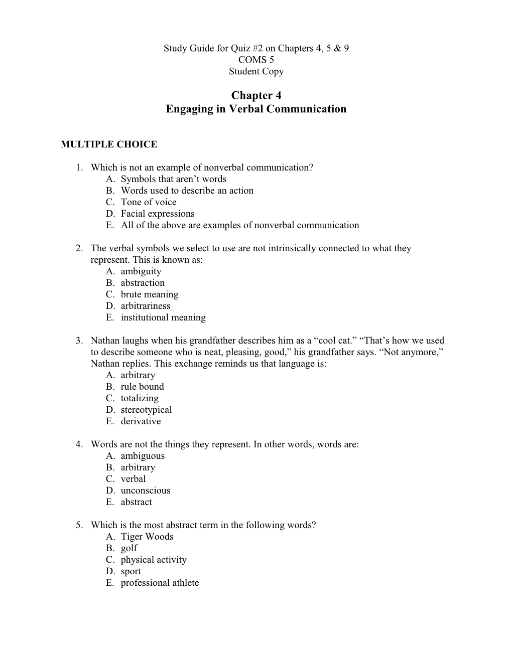 Study Guide For Quiz #2 On Chapters 4, 5 & 9