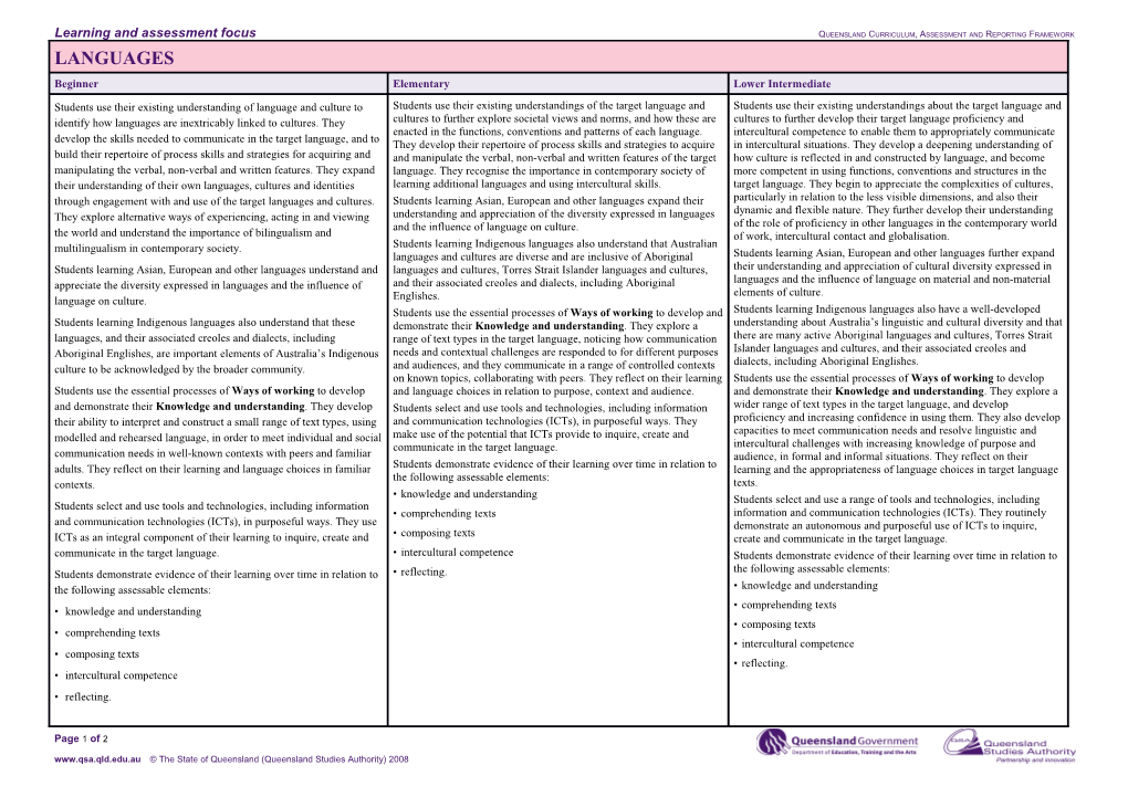 Learning and Assessment Focus - LANGUAGES