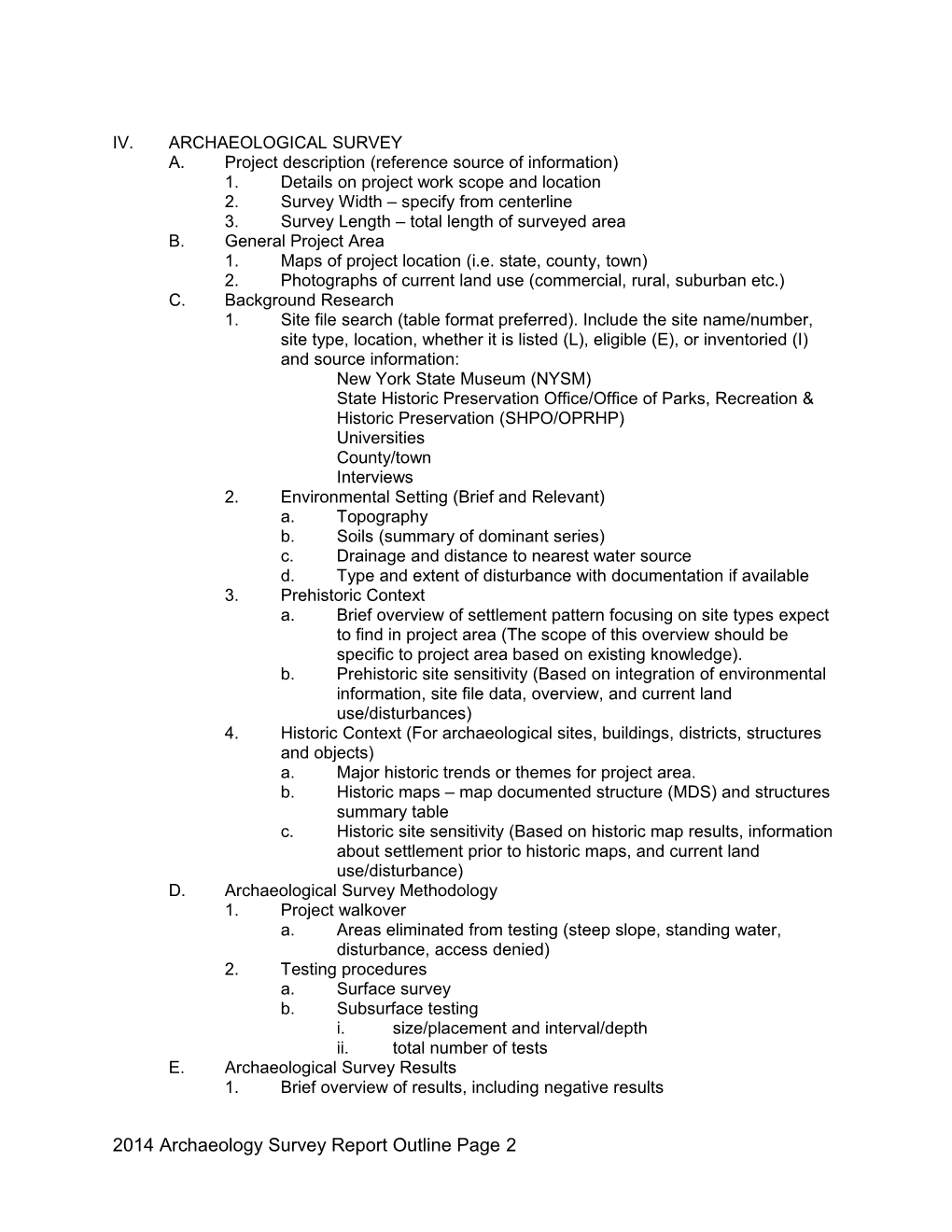 NYSED Reconnaissance (Phase I) Survey Report Format
