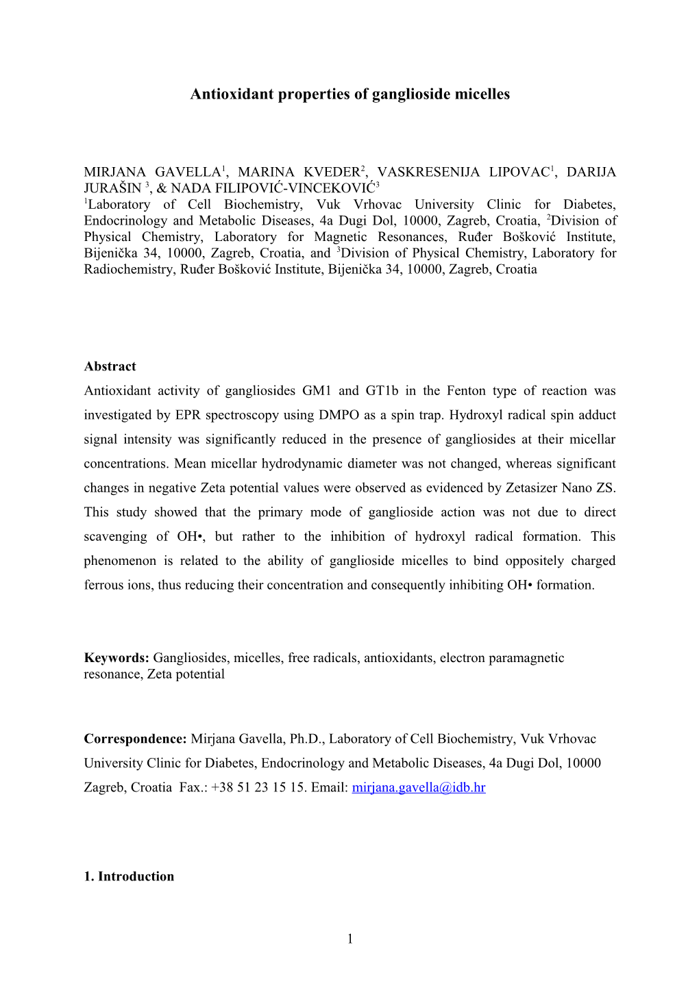 Antioxidant Properties of Gangliosides: Implications of Their Micellar and Structural