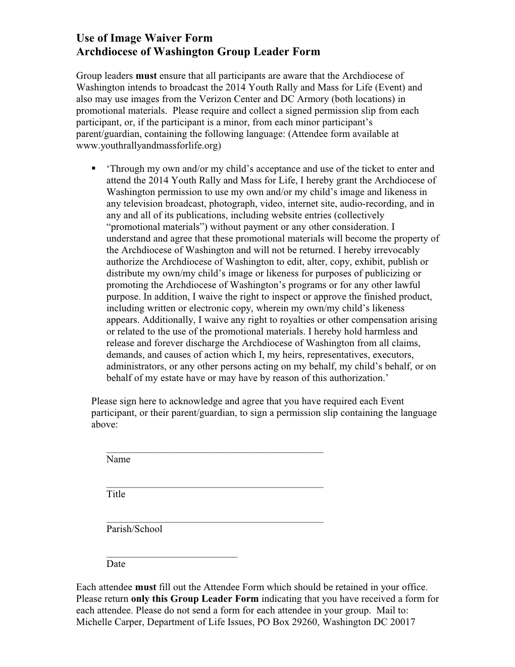 Use of Image Waiver Form