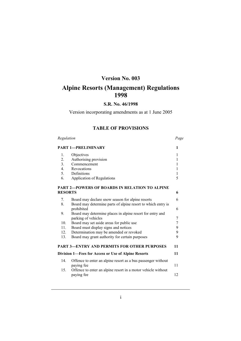 Alpine Resorts (Management) Regulations 1998