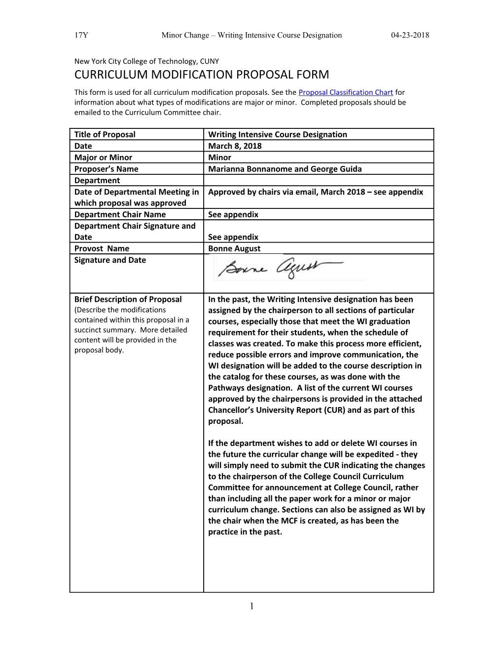 17Yminor Change Writing Intensive Course Designation04-23-2018